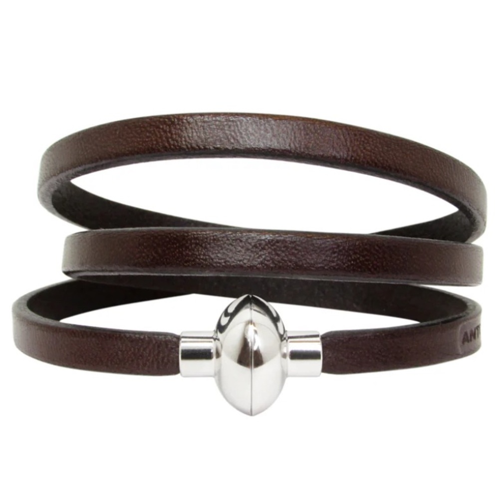 Antonio Ben Chimol A-Rainbow dark brown leather triple-wrap bracelet, size XS